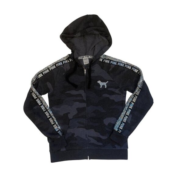 PINK Victoria's Secret Grey Camo Mermaid Bling Jacket & Jogger Set! EUC! - Picture 7 of 11